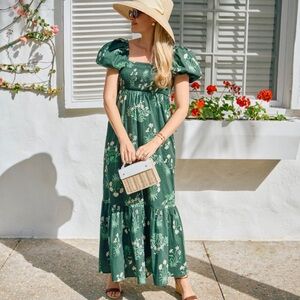 NWOT Tuckernuck Viridian Stamped Bouquets Green Gabrielle Dress XS